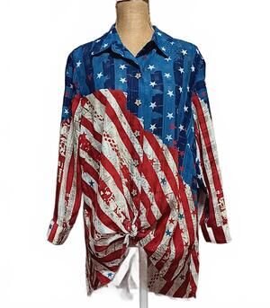 NEW MULTIPLES women's stars and stripes patriotic top in red white blue